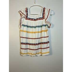 thml embroidered top Women's XS White Boho Beach Coastal Cotton